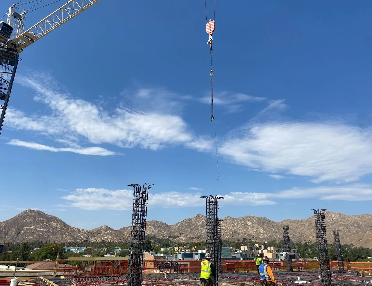 Reinforcing steel mat installed for concrete construction